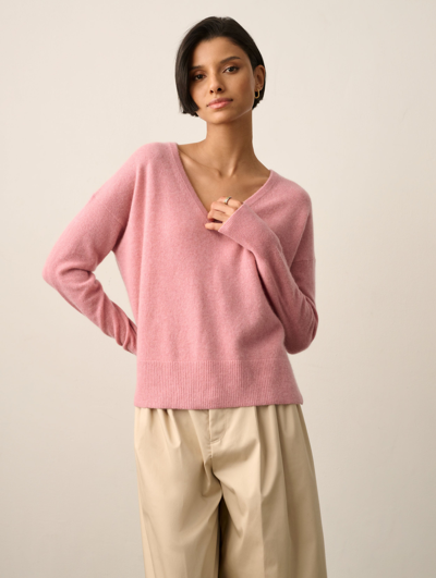 White + Warren Cashmere Easy V Neck Sweater In Rose Gold Heather