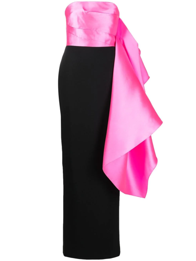 Solace London Black Milena Strapless Draped Maxi Dress In Pink