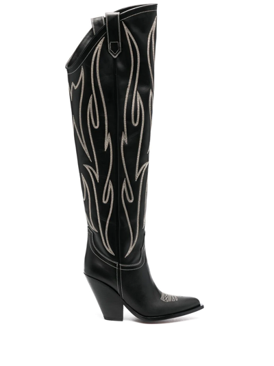 Sonora 100mm Embroidered-motif Leather Boots In Black