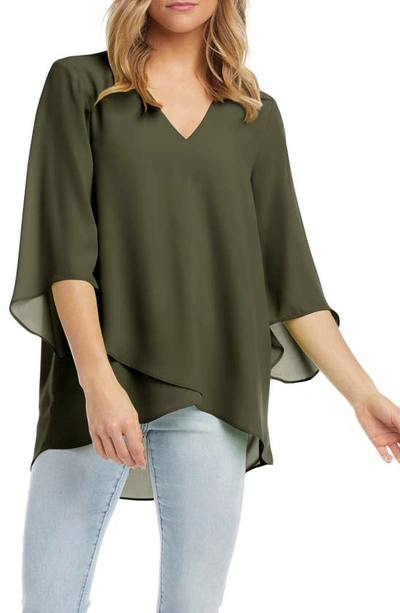 Karen Kane Asymmetrical Crepe Top In Olive