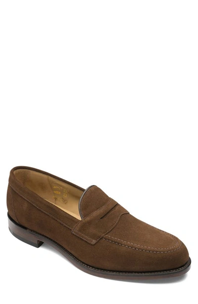 Loake Imperial Strap Suede-texture Leather Loafers In Brown