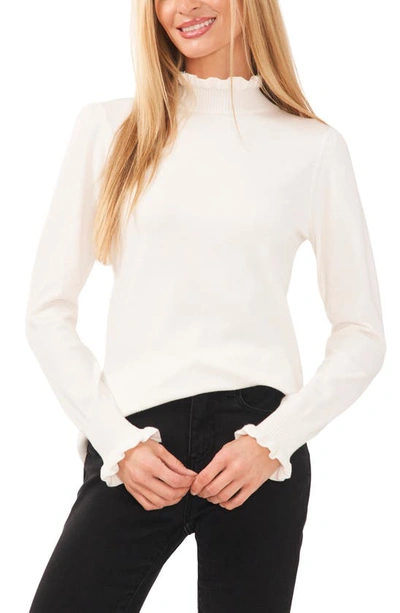 Cece Ruffle Mock Neck Sweater In Antique White