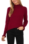 Cece Womens Cotton Ruffled Pullover Sweater In Red