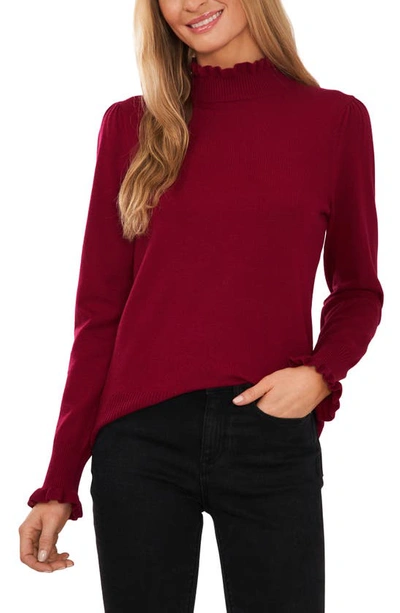 Cece Womens Cotton Ruffled Pullover Sweater In Red
