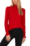 Cece Mock Neck Blouson Sleeve Satin Top In Luminous Red
