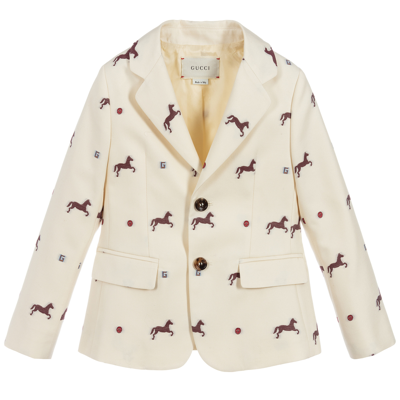Gucci Teen Boys Ivory Horses Jacket In White