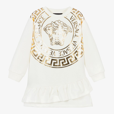 Versace Kids' Girls Ivory Cotton Jersey Dress