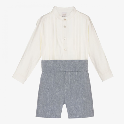 Paz Rodriguez Kids' Boys Ivory & Blue Shorts Set