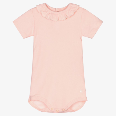 Petit Bateau Babies' Girls Pink Frill Collar Bodysuit