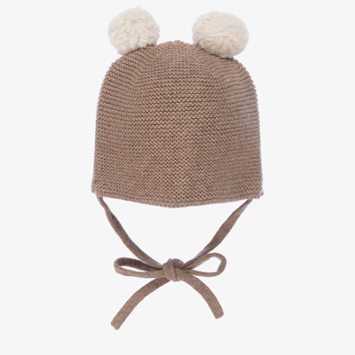 Paz Rodriguez Babies' Brown Wool Knit Pom-pom Hat