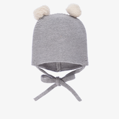 Paz Rodriguez Babies' Grey Wool Knit Pom-pom Hat