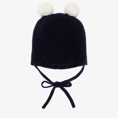 Paz Rodriguez Babies' Blue Wool Knit Pom-pom Hat