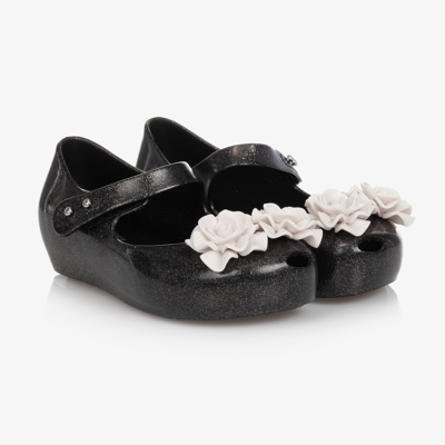 Mini Melissa Kids' Girls Black Flower Jelly Shoes