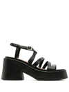Ganni Strappy Platform Sandals In Black Calf Leather In 099 - Black