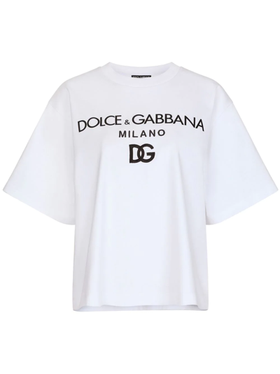 Dolce & Gabbana Flocked-logo Cotton T-shirt In White