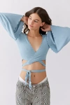 Urban Outfitters Uo Daisy Ribbed Tie-front Top In Slate