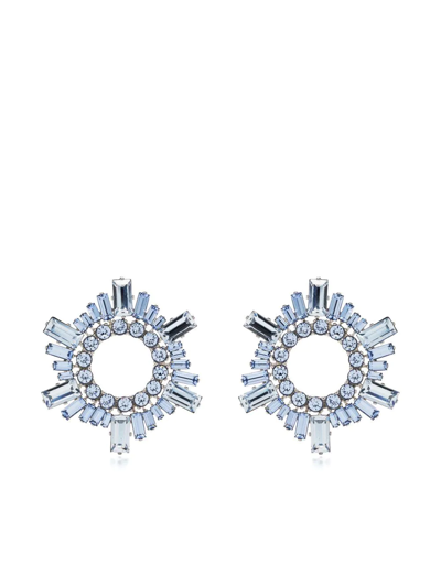 Amina Muaddi Begum Mini Silver-tone Crystal Earrings In Light Blue