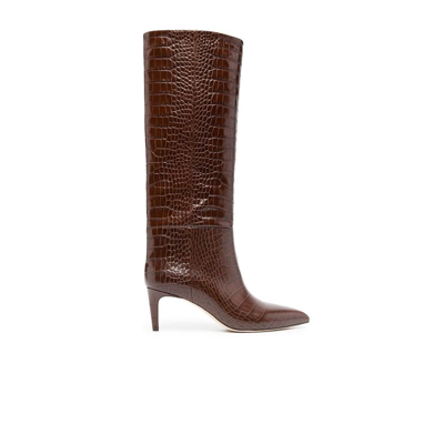 PARIS TEXAS BROWN 65 MOCK CROC KNEE-HIGH LEATHER BOOTS,PX503XCOCO18026062