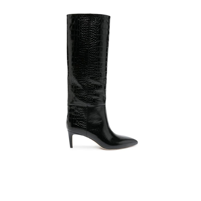 Paris Texas Black 65 Mock Croc Leather Knee-high Boots