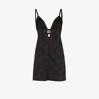 Dolce & Gabbana Dg Plaque Brocade Mini Dress In Black