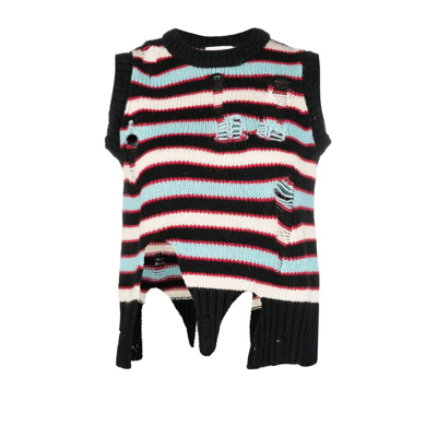 Charles Jeffrey Loverboy Black Striped Distressed Knitted Vest