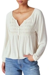Lucky Brand Women's Smocked Long-sleeve Top In Whitecap Gray