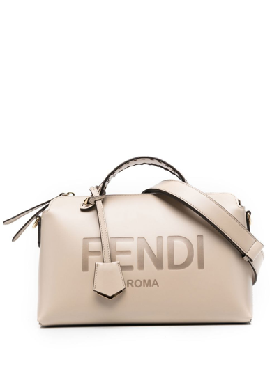 Fendi By The Way Leather Boston Bag In Nude & Neutrals