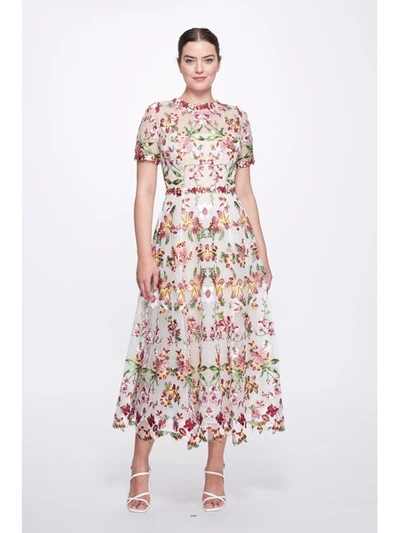 Marchesa Notte Floral Midi-dress In Ivory