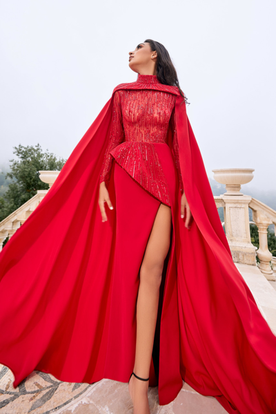 Reverie Couture Beaded Cape-style Gown