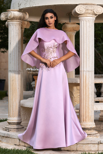 Reverie Couture Embroidered Satin Gown With Cape