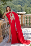 REVERIE COUTURE EMBROIDERED SATIN GOWN WITH CAPE SLEEVE
