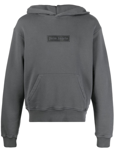Palm Angels Dark Grey Logo Hooded Cotton Sweatshirt