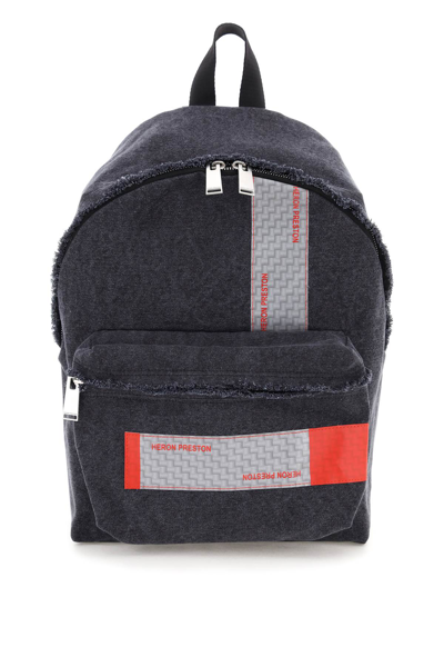 Heron Preston Logo-patch Distressed Backpack In Grey