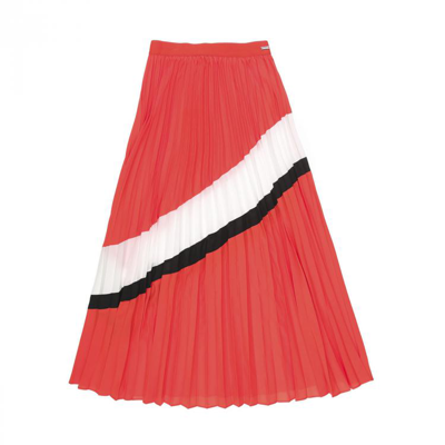 Armani Exchange Stripe-detail Pleated Midi Skirt In Red