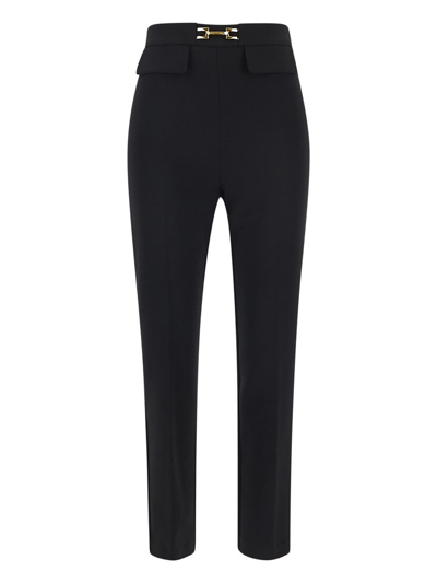 Elisabetta Franchi Stretch Trousers With Gold Studs In Black