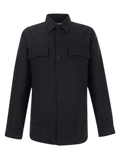 Closed Wool Lines Shirt In Black