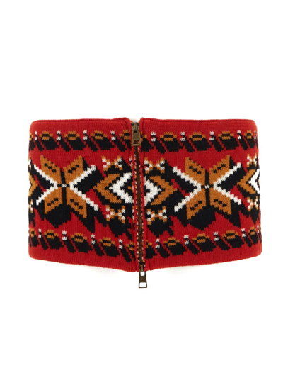 Etro Intarsia-knit Zip-up Neckband In Red