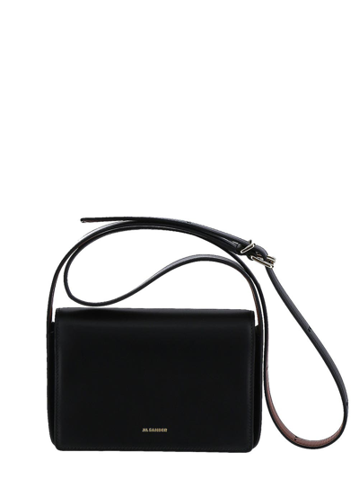Jil Sander Small Leather Shoulder Bag In Black