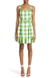 OSCAR DE LA RENTA GINGHAM FRINGE HEM COTTON BLEND DRESS