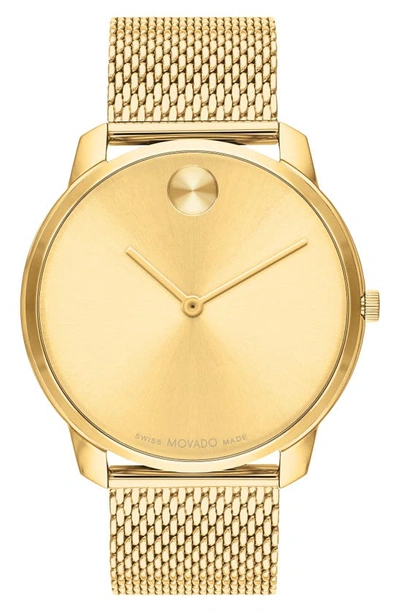 Movado Bold Mesh Stainless Steel Bracelet Watch In Gold