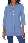 Foxcroft Pamela Stretch Button-up Tunic In Blue Denim