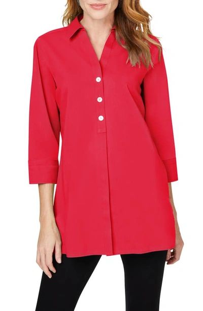 Foxcroft Pamela Stretch Button-up Tunic In Sweet Cherry