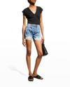 Frame Black Cotton V-neck T-shirt In Noir