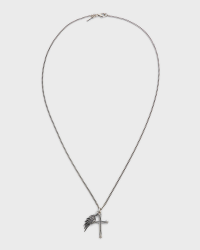 Emanuele Bicocchi Men's Wing Cross Pendant Necklace In Silver