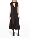 Jil Sander Draped Scarf Midi Dress In Black