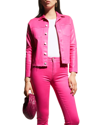 L Agence Janelle Slim Coated Denim Jacket In Magenta Coated