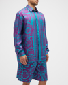 Versace Barocco Silhouette Silk Button-up Shirt In Tealplum