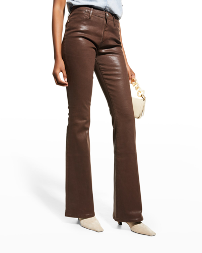 Frame Le Crop Mini Coated Bootcut Jeans In Dark Chocolate In Dark Chocolare