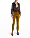 SAINT LAURENT CRUSHED VELVET SKINNY-LEG PANTS