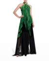 Maria Lucia Hohan Scarlet Marble-print Plisse Halter Gown In Marble Print Gree